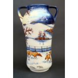 A Modern Moorcroft Woodside Farm pattern two handled vase, designed by Angela Davenport, 1999, of