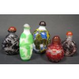 A Collection of Modern Chinese Cameo Glass Scent Bottles