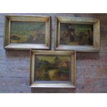 Three 19th Century Naive Paintings, oils on canvas, 28x19cm, framed