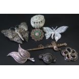 A Selection of Silver and White Metal Filigree Jewellery including articulated butterfly brooch