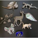 A Selection of Silver and other Jewellery including enamel Scorpio brooch and marcasite brooches