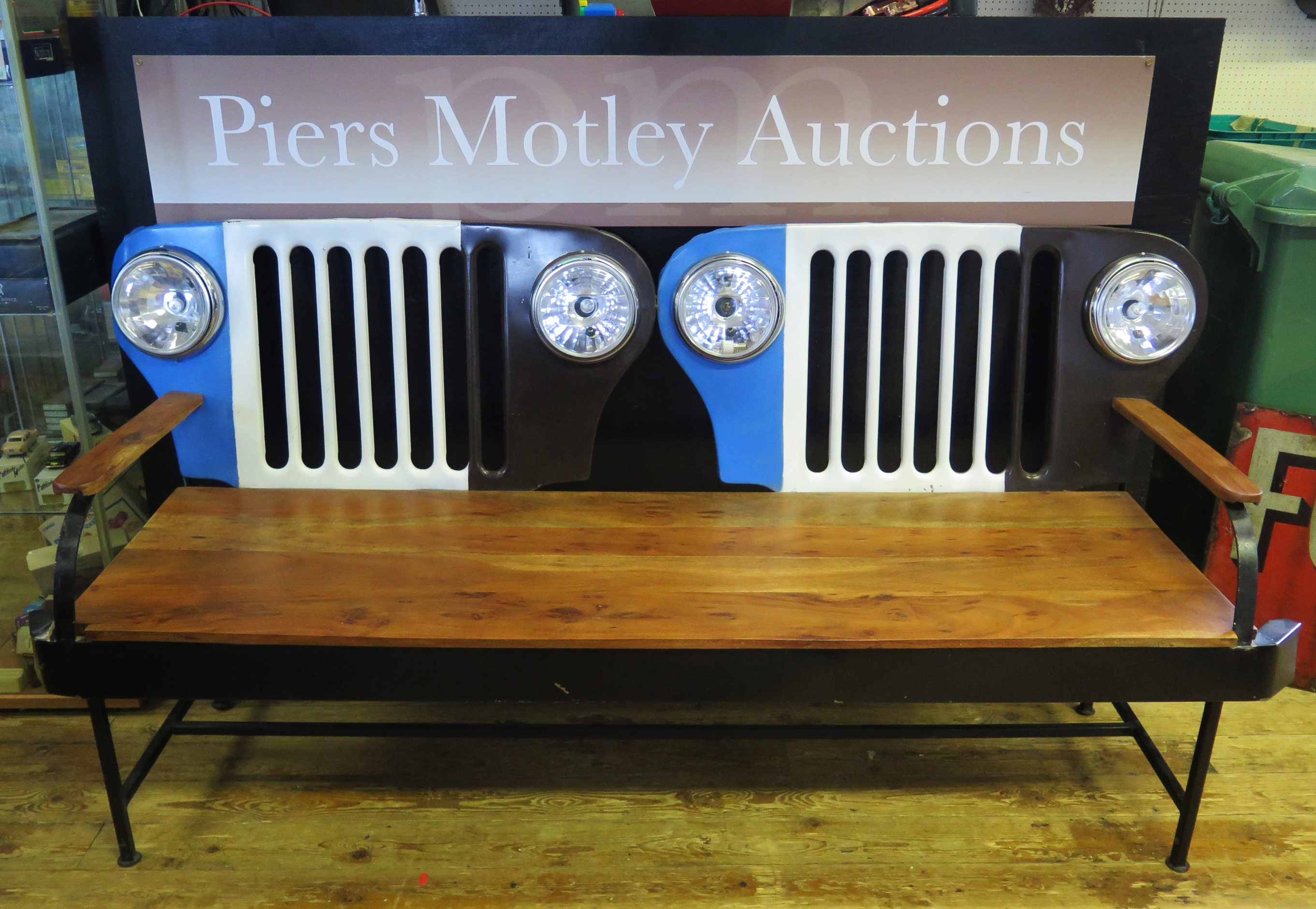 A Large Double 'Jeep' Grill Bench (lights can be wired up), 2m long