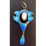 An Arts & Crafts Enamel Pendant set with blister pearl, c. 50mm drop