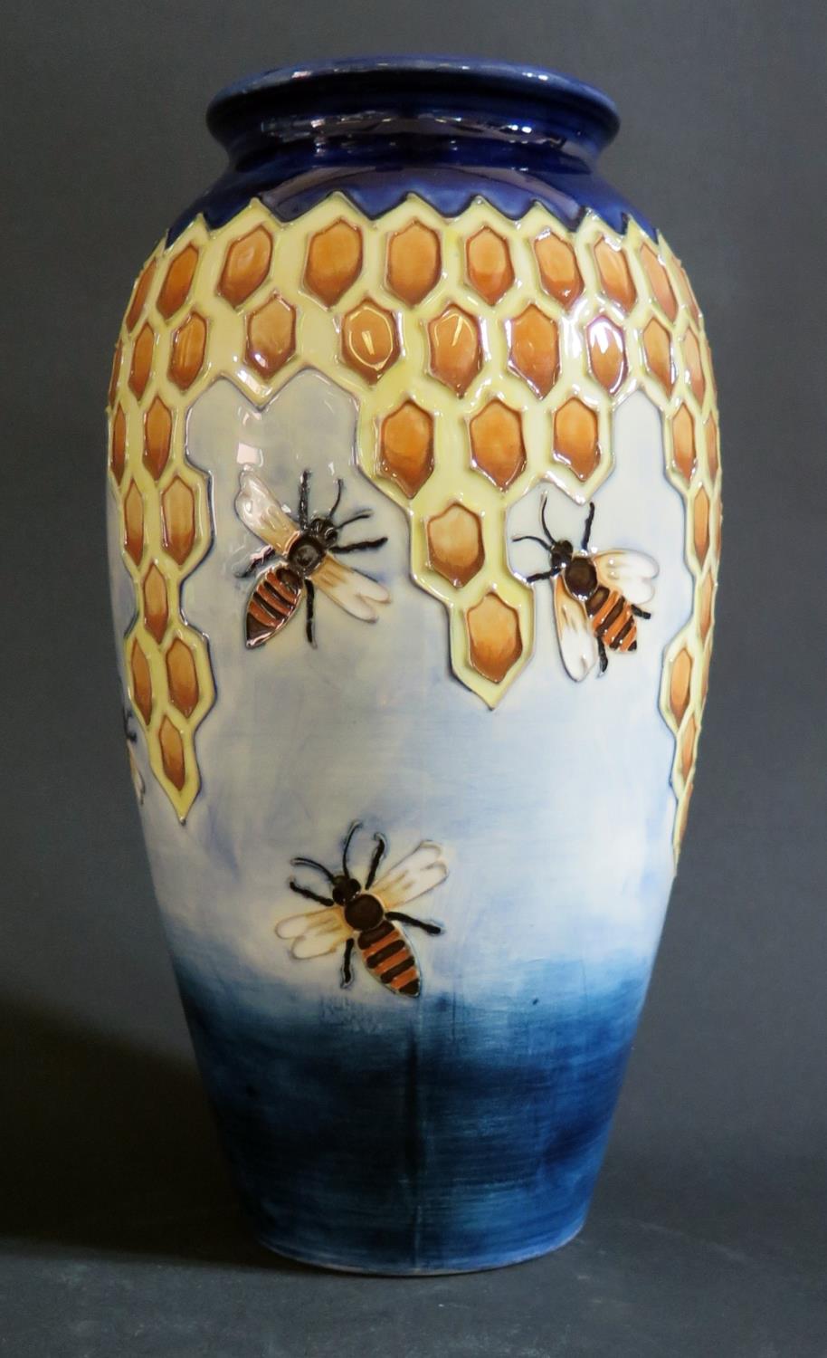 A Modern Moorcroft Bee and Honeycomb Vase, 25cm, boxed