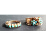 Two Foreign Gold and Turquoise Mounted Rings, sizes p.7 & M.5, 5.8g