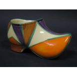 A Clarice Cliff Bizarre Geometric Sabot in brown, orange and mauve