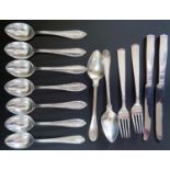 A Set of Seven Swedish Silver Teaspoons C. G. Hallberg, pair of small knives and forks GAB and two