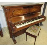 Steinway (c1894) A Vertegrand upright piano in an inlaid rosewood case; together with a stool.