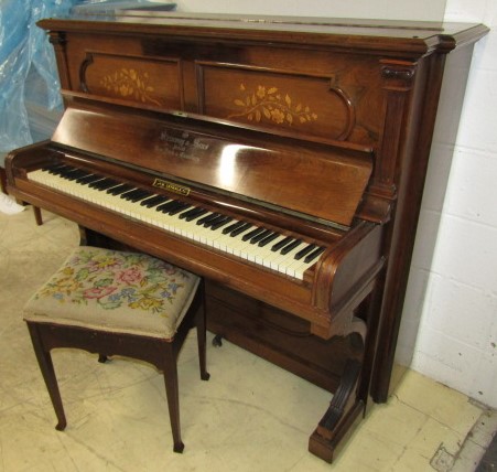 Steinway (c1894) A Vertegrand upright piano in an inlaid rosewood case; together with a stool. - Image 3 of 3
