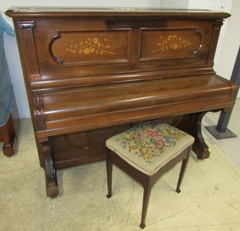 Steinway (c1894) A Vertegrand upright piano in an inlaid rosewood case; together with a stool. - Image 2 of 3
