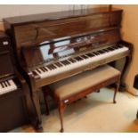 Petrof (c1997) A Chippendale Model P115-1 upright piano in a bright mahogany case;
