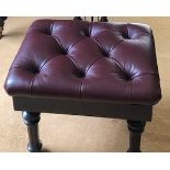 Piano Stool An adjustable stool with turned and fluted legs and a burgundy buttoned leather