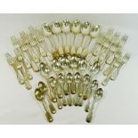 A set of silver plated fiddle and thread pattern cutlery for six place settings comprised of six of