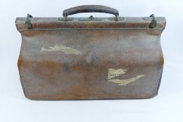 Three items of vintage leather luggage comprised of a Gladstone bag,