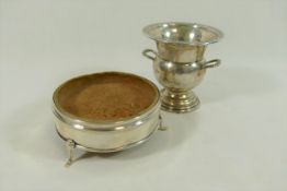 An American silver coloured metal miniature two-handled urn by Dunkirk Silversmiths,