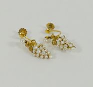 A pair of 9 carat gold seed pearl and yellow metal earrings, with screw backs, London 2004, 2.