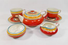 A Grays Pottery hand painted part teaset, designed by Susie Cooper, with banded decoration,