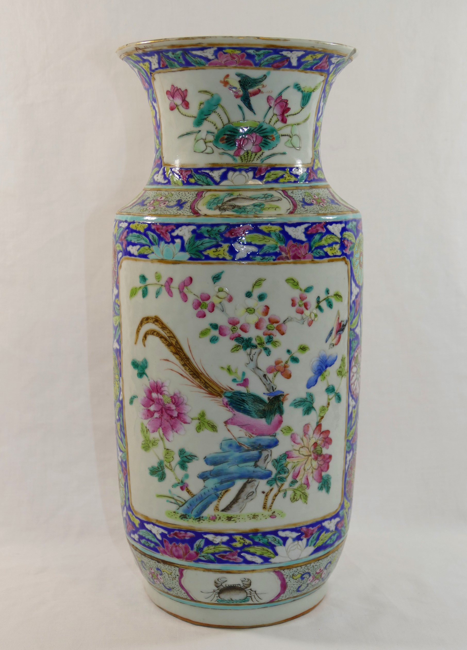 A 19th century Chinese porcelain blue ground famille rose vase, - Image 4 of 6