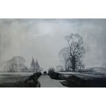 Rowland Hilder (1905-1933) Winter scene with oast houses in the distance Limited edition