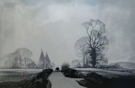 Rowland Hilder (1905-1933) Winter scene with oast houses in the distance Limited edition