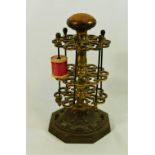 A Victorian gilt metal cotton reel stand, with pin cushion top,