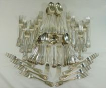 A matched set of Victorian silver fiddle, thread and shell pattern cutlery,