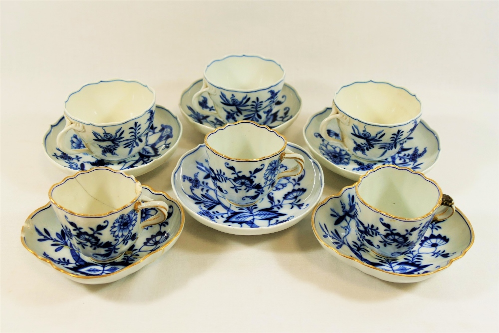 A small quantity of Meissen porcelain blue and white onion pattern tea and dinner ware,