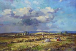 Arthur H Twells (1921-1996)+ Haymaking Oil on canvas Signed lower left 55cm x 80cm With John Magee