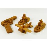 Four post war Japanese vintage Kumiki wooden 3-D puzzles comprised of two ships, 10.