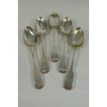 Five George IV silver fiddle pattern dessert spoons, London 1829 by William Bateman II,