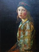 Robert Sivell (1888-1958)+ Half length portrait of a girl Oil on panel Signed lower right 67cm x