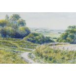 Elaine Petts (b1951)+ 'The Downs Near Alfriston' Watercolour Signed lower right and dated