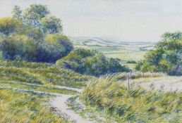 Elaine Petts (b1951)+ 'The Downs Near Alfriston' Watercolour Signed lower right and dated