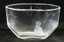 A small Orrefors clear glass vase by Edvin Ohrstrom, entitled 'Wish to the Stars', signed to base,