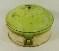 An early 19th century toleware circular spice box, later painted in green and cream,