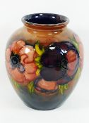 A Moorcroft pottery 'Flambe Anemone' pattern vase, with impressed marks to base, 15.