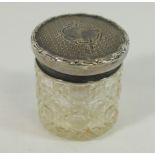A small Edwardian silver topped hobnail cut glass dressing table jar, Chester 1908, 4.