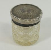 A small Edwardian silver topped hobnail cut glass dressing table jar, Chester 1908, 4.