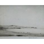 Robert Houston (1891-1940) Coastal landscape with riders on the beach Etching 10cm x 13.