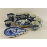 A Chinese porcelain blue and white coffee cup and saucer, cup 7cm high, saucer 14cm diameter,