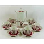 A Swedish Rorstrand 'Kadett' pattern red and white coffee set, for six place settings,