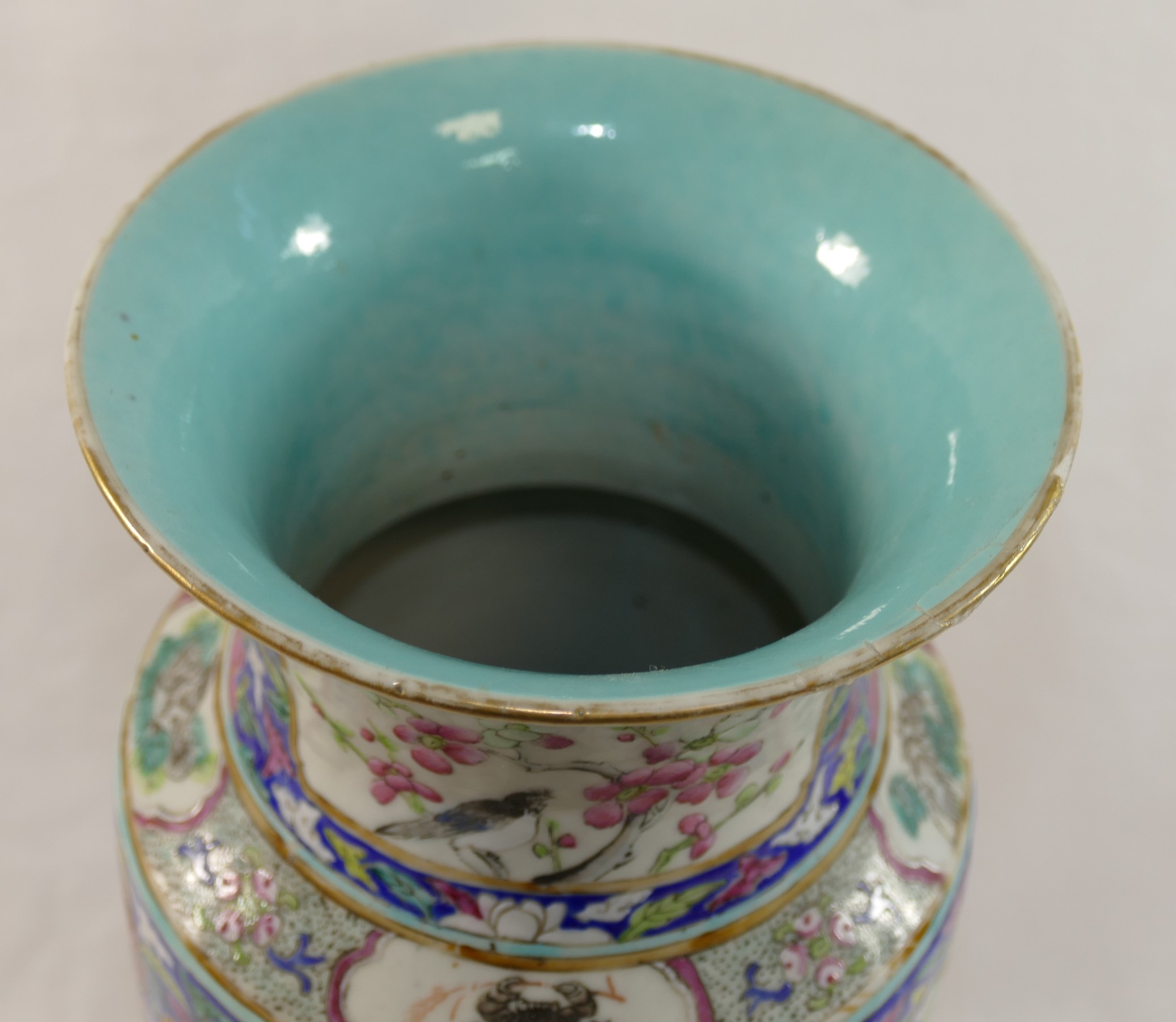 A 19th century Chinese porcelain blue ground famille rose vase, - Image 6 of 6