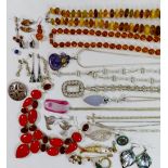 Assorted mainly 20th century costume jewellery, including silver items, amber jewellery,