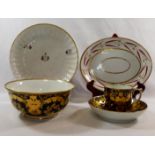 Five pieces of 18th century and later Derby porcelain comprised of a matching coffee can,