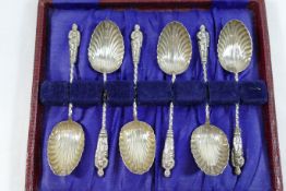 A set of six silver apostle spoons with shell bowls, Birmingham 1907, 1.16ozt, 36.