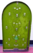 Two 1950s Corinthian bagatelle boards, one green the other unpainted, 76cm long,