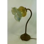 A brass desk lamp, with opaque etched glass shade, 37.