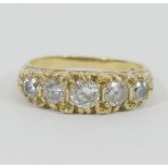 A 9 carat gold five stone cubic zirconia carved half hoop ring, finger size Q1/2, 4.