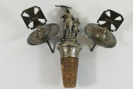 A pair of George V silver topped cork stoppers with Maltese cross finials, London 1932,