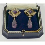 A pair of 9 carat gold amethyst,